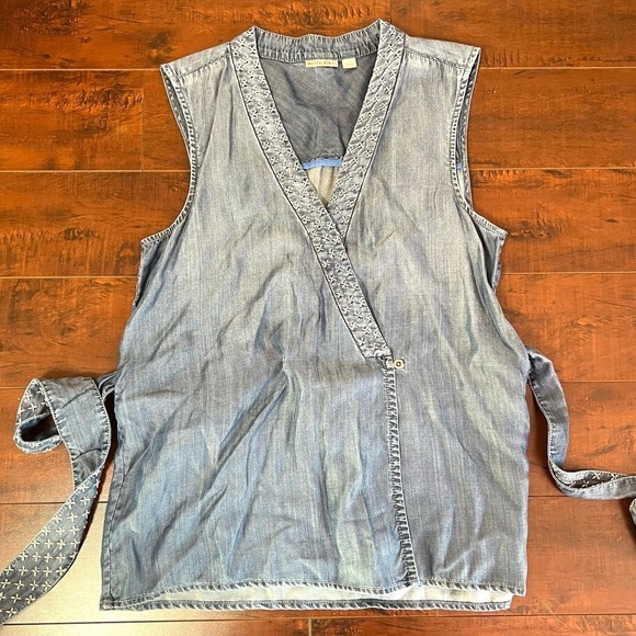 ANTHROPOLOGIE Holding Horses Stitched Chambray Vest Tie Waist Size Small - Picture 8 of 15